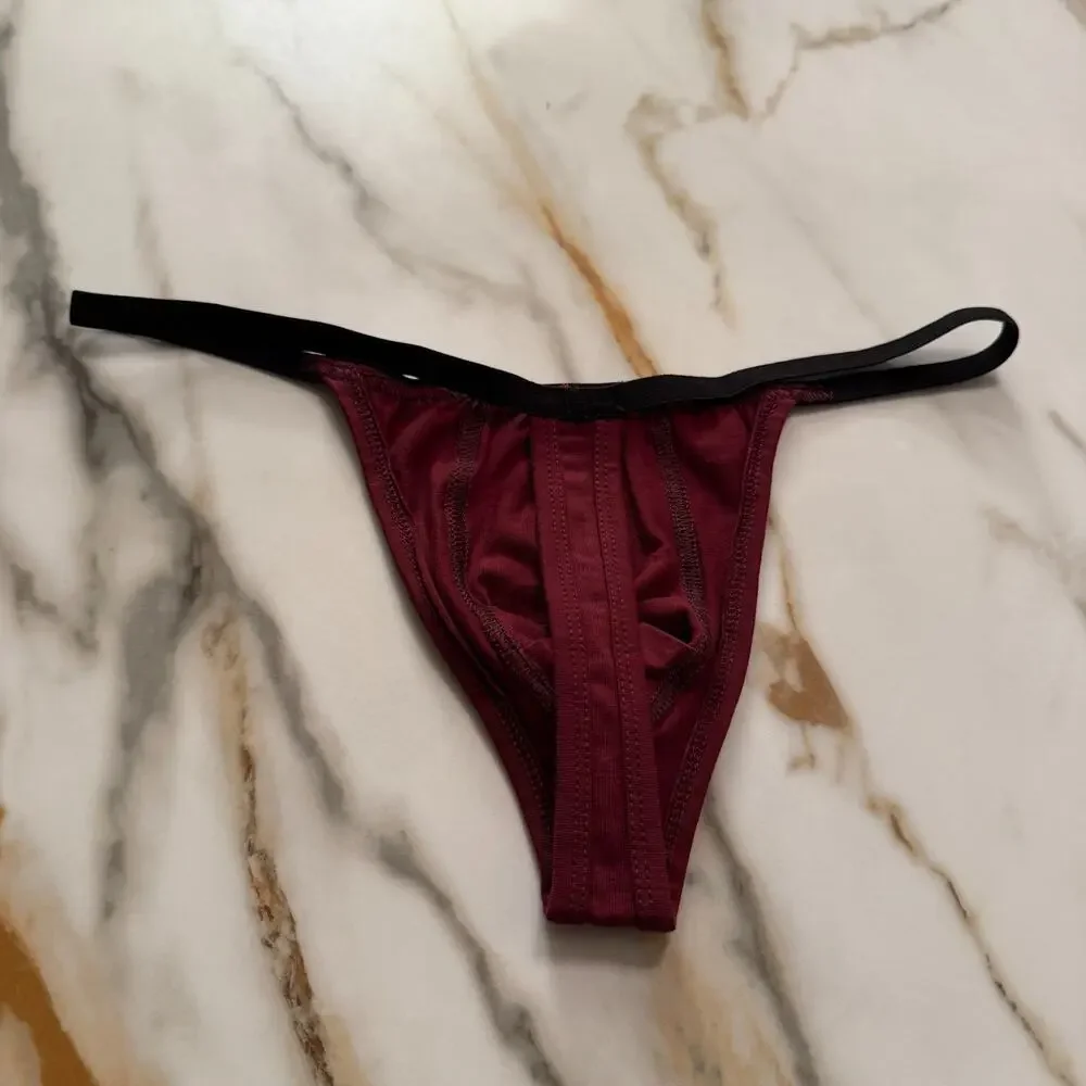 NEW Blanc Menswear Cotton BL010 Bruge T-String Thong Color Burgundy Red Medium